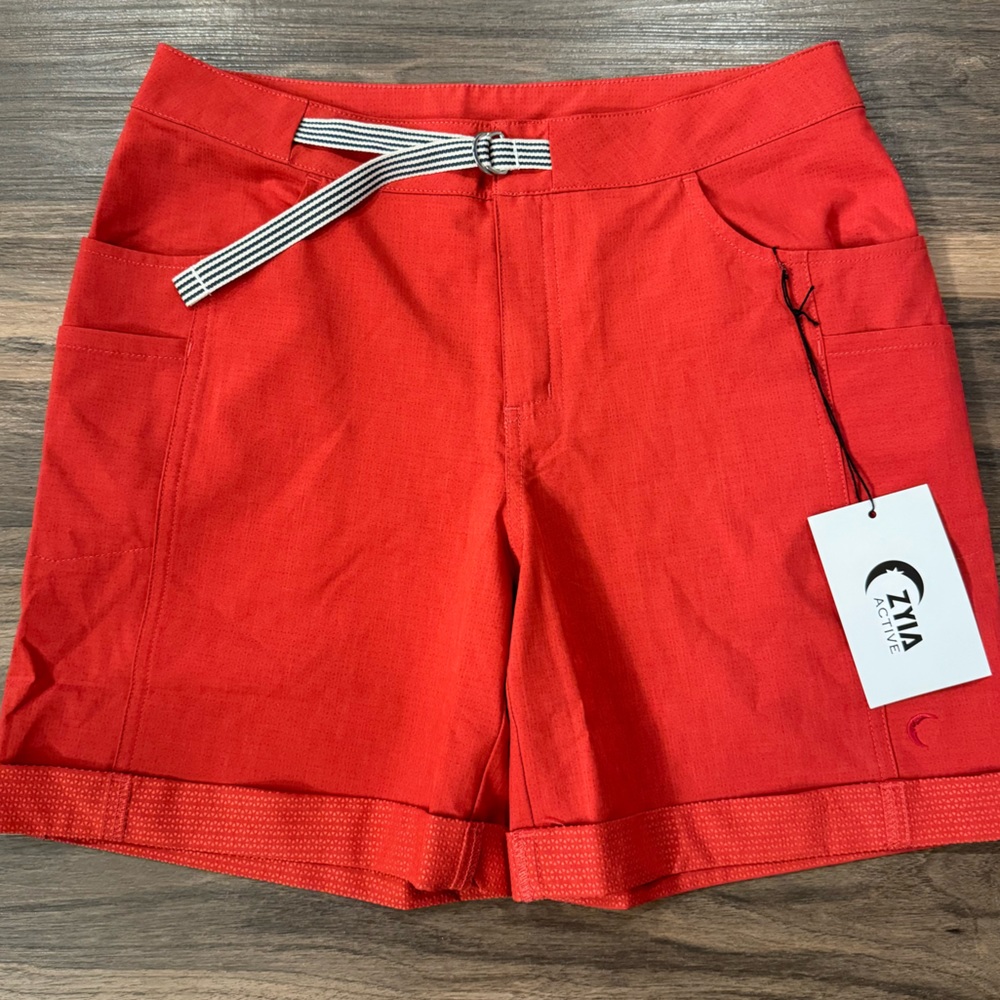 Zyia Size S Active Not Just A Trail Shorts Long Red Women’s Comfort Stretch NEW